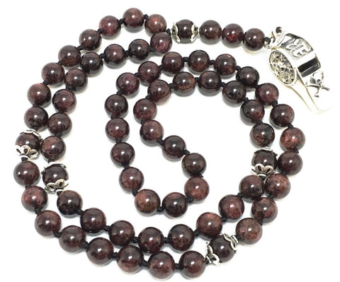 Garnet Necklace with Sterling Silver Skull Whistle