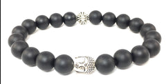 Matte Black Onyx Bracelet with Sterling Silver Buddha