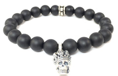 Matte Black Onyx Bracelet with Sterling Silver Skull King