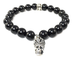 Black Obsidian Bracelet with Sterling Silver Skull King