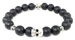 Matte Black Onyx Bracelet with Sterling Silver Skull & Sterling Silver Maltese Cross Spacer Beads