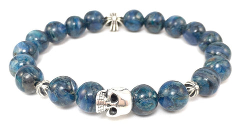 Kyanite Bracelet with Sterling Silver Skull