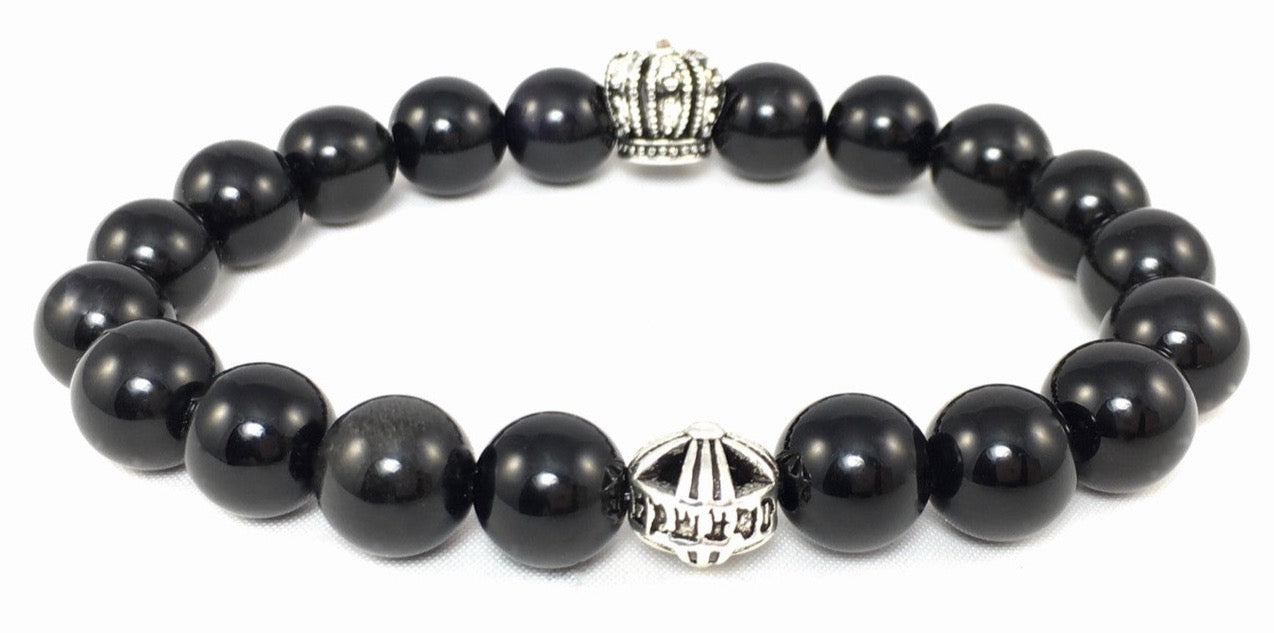 Amazon.com: AWNL Men's 10mm Beaded Bracelet with Onyx Obsidian Bracelet  Energy Healing Double Protection Chakra Black Bracelet for Men with Lucky  Charms: Clothing, Shoes & Jewelry