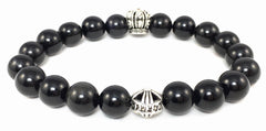 Black Obsidian Bracelet with Sterling Silver King Crown