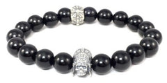 Black Obsidian Bracelet with Sterling Silver Indian Skull