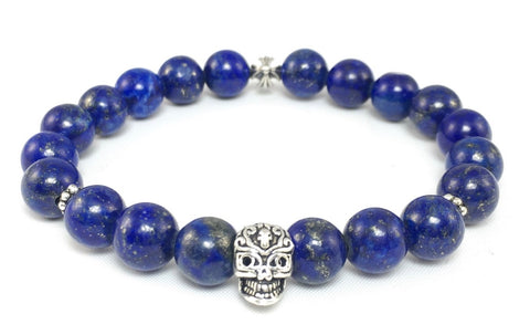 Lapis Bracelet with Sterling Silver Mystical Skull