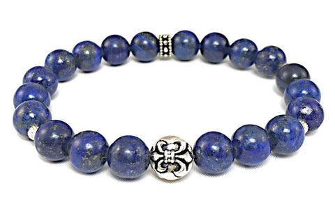 Lapis Bracelet with Sterling Silver Fleur-De-Lis