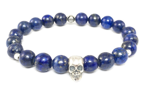 Lapis Bracelet with Sterling Silver Skull