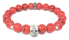 Red Coral Bracelet with Sterling Silver Peace Skull