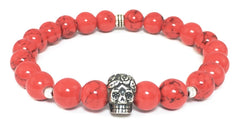 Red Coral Bracelet with Sterling Silver Day of the Dead Skull