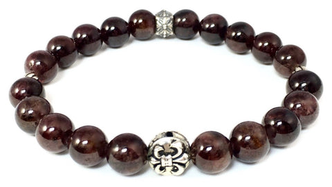 Garnet Bracelet with Sterling Silver Fleur-De-Lis