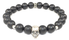 Matte Black Onyx Bracelet with Sterling Silver Skull