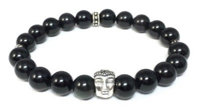 Black Obsidian Bracelet with Sterling Silver Buddha