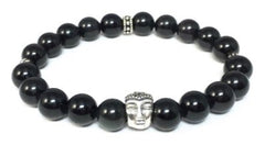 Black Obsidian Bracelet with Sterling Silver Buddha