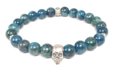 Apatite Bracelet with Sterling Silver Skull