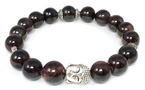 Garnet Bracelet with Sterling Silver Buddha