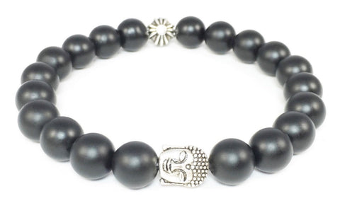 Matte Black Onyx Bracelet with Sterling Silver Buddha