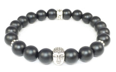 Matte Black Onyx Bracelet with Sterling Silver Buddha