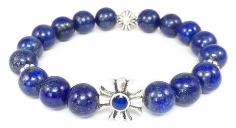 Lapis Bracelet with Sterling Silver & Lapis Maltese Cross