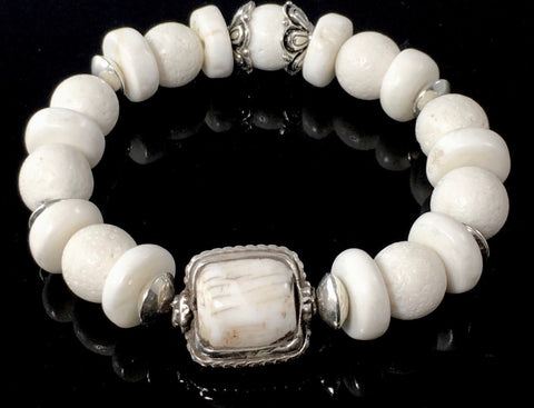 Coral and Naga Shell Bracelet with Square Nepalese Bead