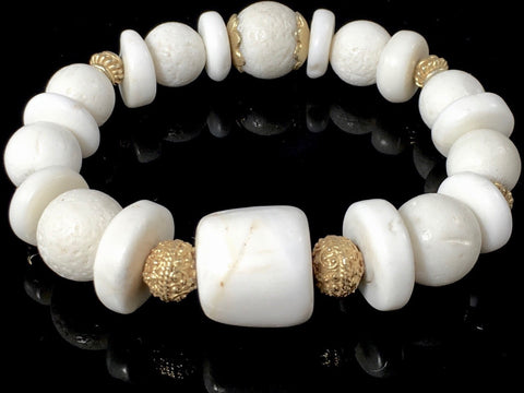 Coral and Shell Bracelet with "Marshmallow" Naga Shell and Gold Vermeil