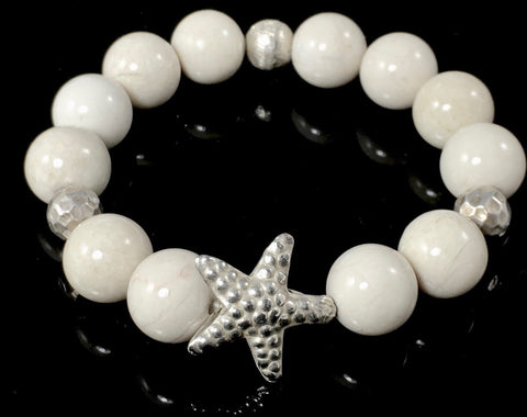 Polished Natural Coral Bracelet with Sterling Silver Starfish