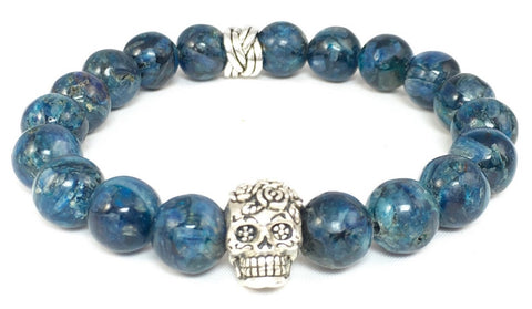Kyanite Bracelet with Sterling Silver Day of the Dead Skull