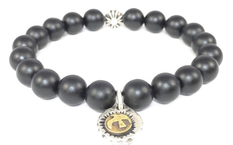 Matte Black Onyx Bracelet with Sterling Silver Eagle & Sun