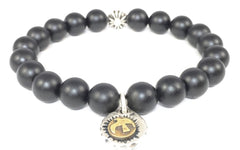Matte Black Onyx Bracelet with Sterling Silver Eagle & Sun